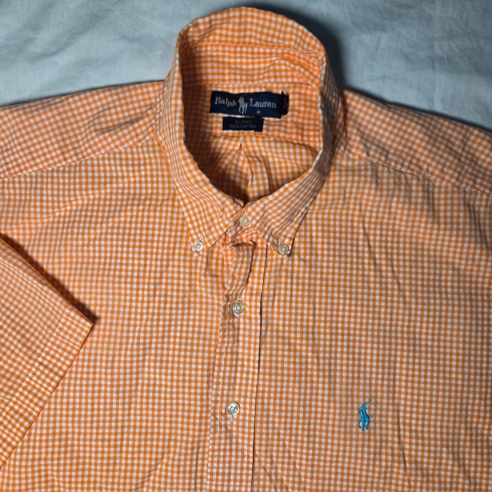 Polo Ralph Lauren Blake Mens XXL Orange Gingham Check Short Sleeve Cotton Shirt